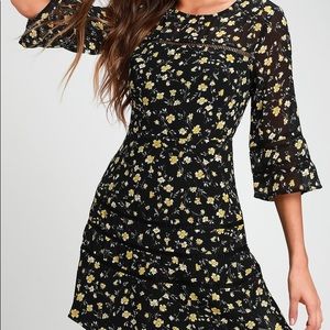 LuLus Set my Spirit Free Black Floral Print Dress